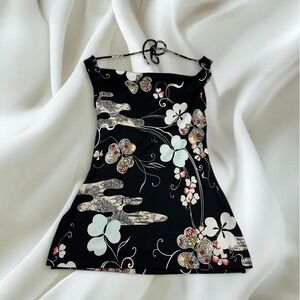 Sirens Japanese inspired graphic halter bodycon top y2k vintage fairy